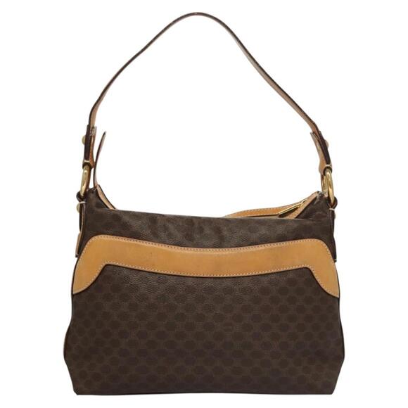 CELINE Macadam Canvas Shoulder Bag Pvc Leather Brown Gold - Picture 3 of 13